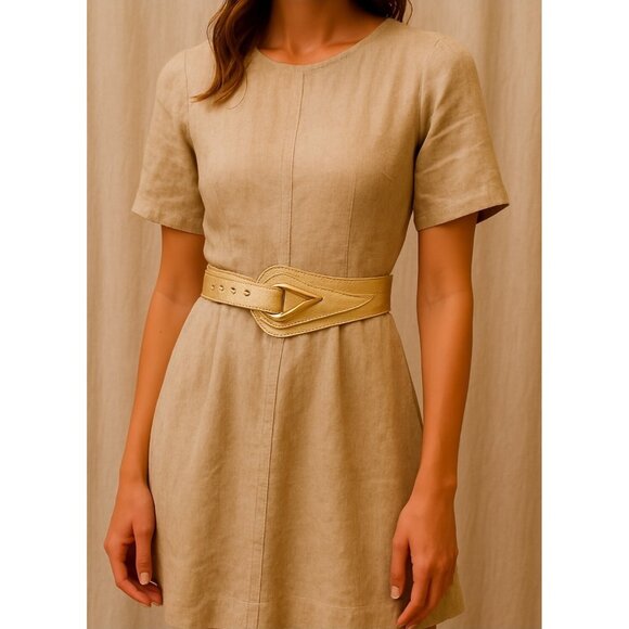 Calleron Adjustable Belt Women's Gold Leather Size M - Picture 1 of 8